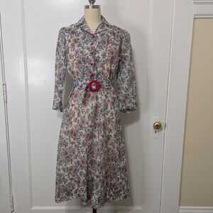 Lightweight Floral 1950s Dress w/ Daisies & original belt